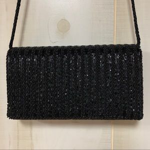 Vintage Walborg Black Beaded Crossbody Evening Bag